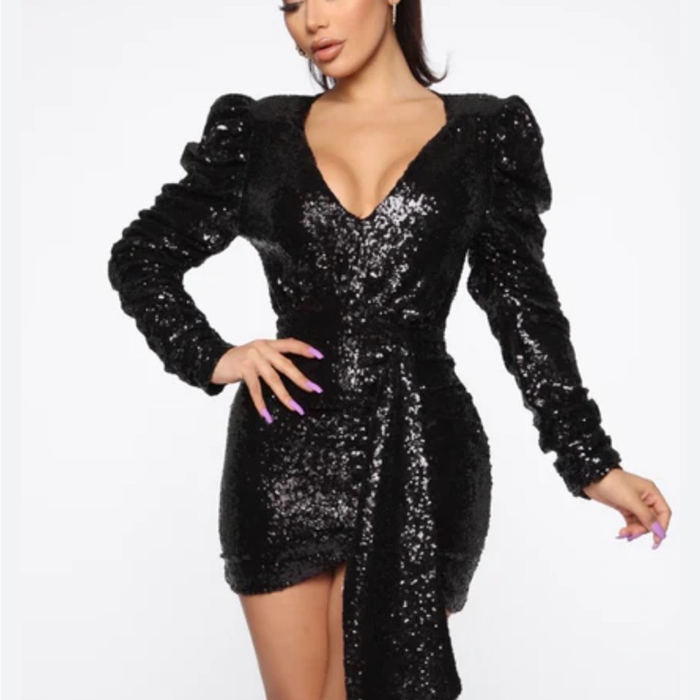 Fashion Nova Black Sequin Long Sleeve Dress